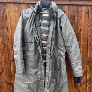 Columbia Women’s Hooded Apres Arson Long Down Jacket in gray